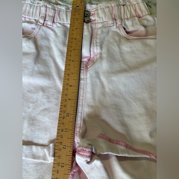 Zara paper bag shorts size 6 pink denim stretch cuff hem - Picture 2 of 8